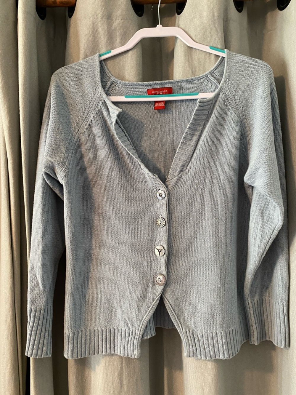 Sundance Light Blue Linen/Cotton Button-Front Knit Cardigan, Women’s Size Medium
